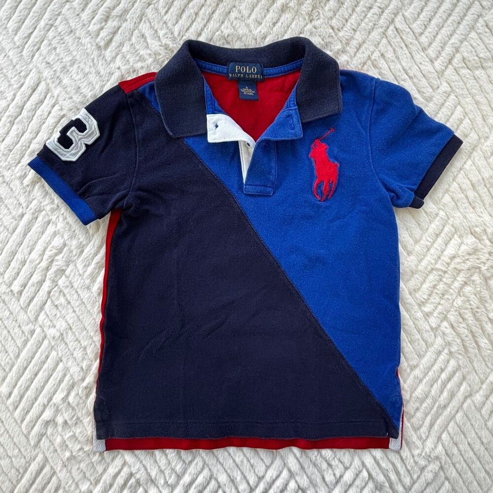 Polo Ralph Lauren Boys Size 5 Colorblock Polo Shirt Big Pony Logo Cotton